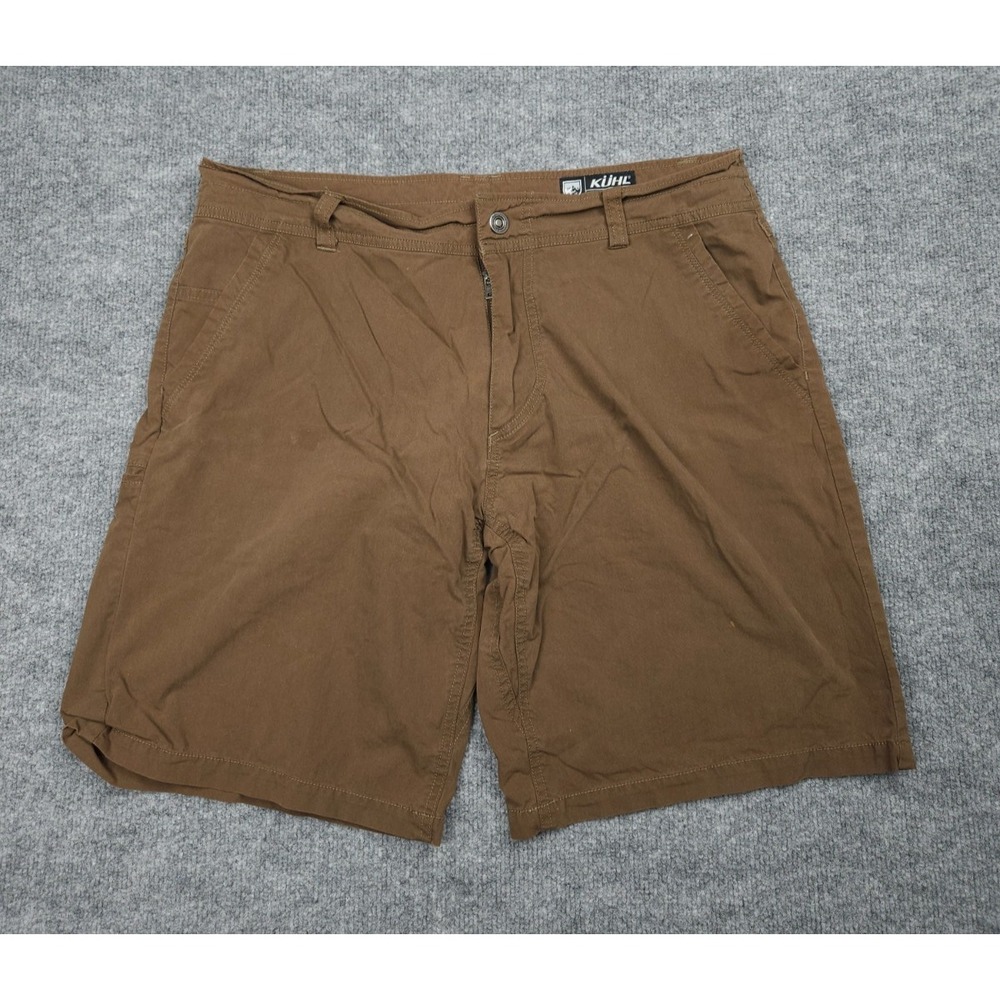 Kuhl Shorts Mens 36 Brown Hiking Flat Front Chino Stretch 10" Inseam *